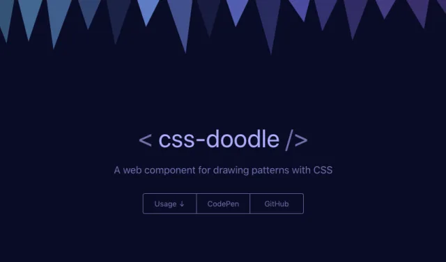 The css-doodle website in 2019: a row of blue triangles above the title